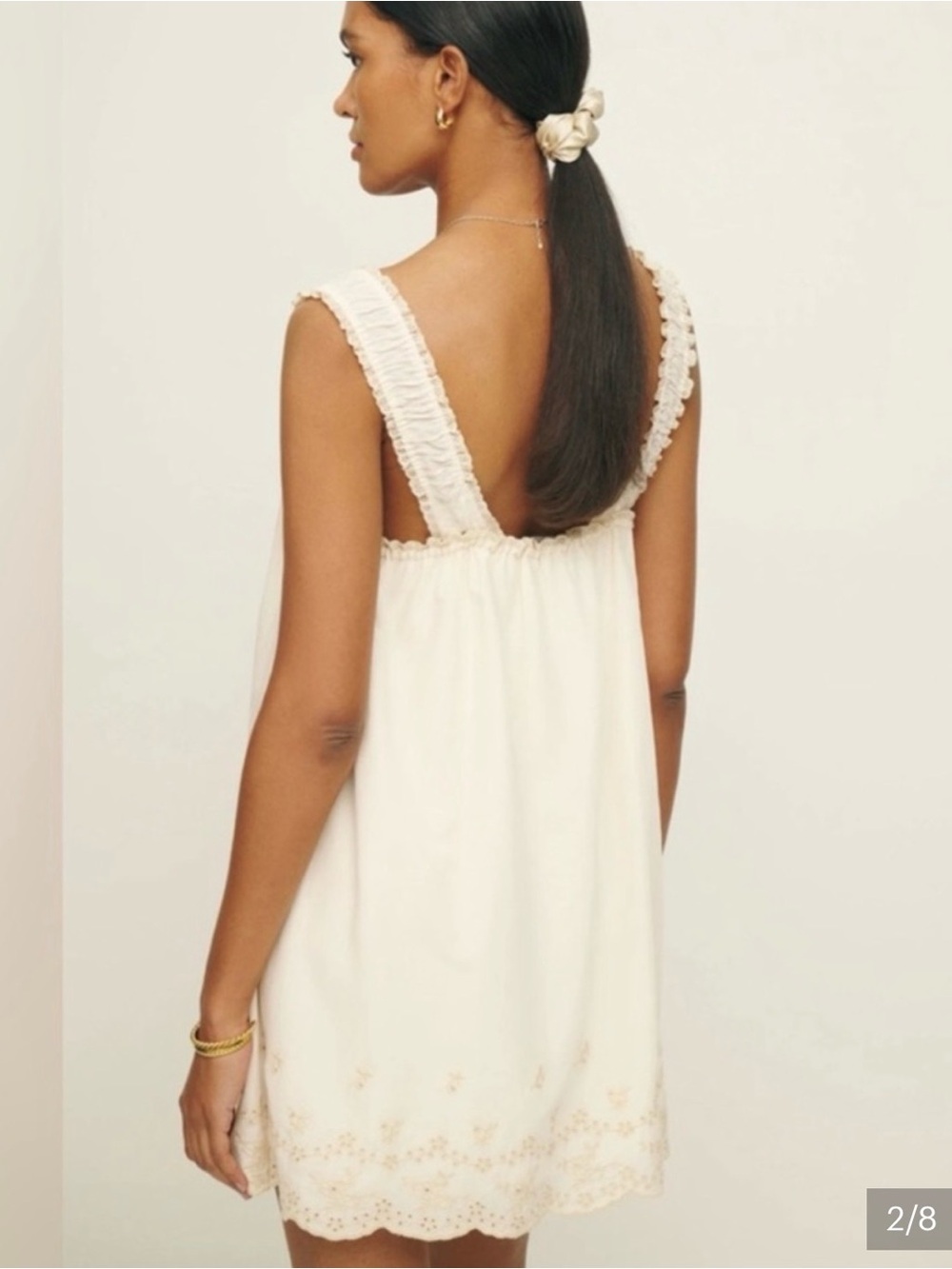 Reformation Cream Mini Dress with Lace Trim - Picture 4 of 5